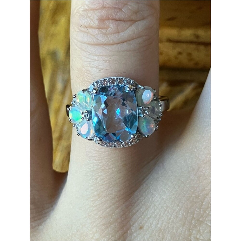 Sky Blue Topaz Ethiopian Opal Ring Size 5.75